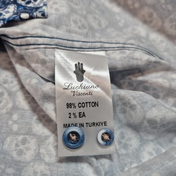 Luchiano Visconti Black Men's Shirt  Size S Long Sleeve Blue Skull (61) - Picture 8 of 9